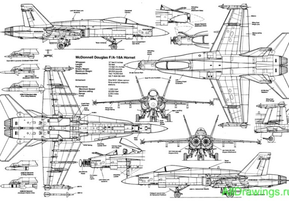 McDonnell Douglas F-18 Hornet drawings (figures) of the aircraft